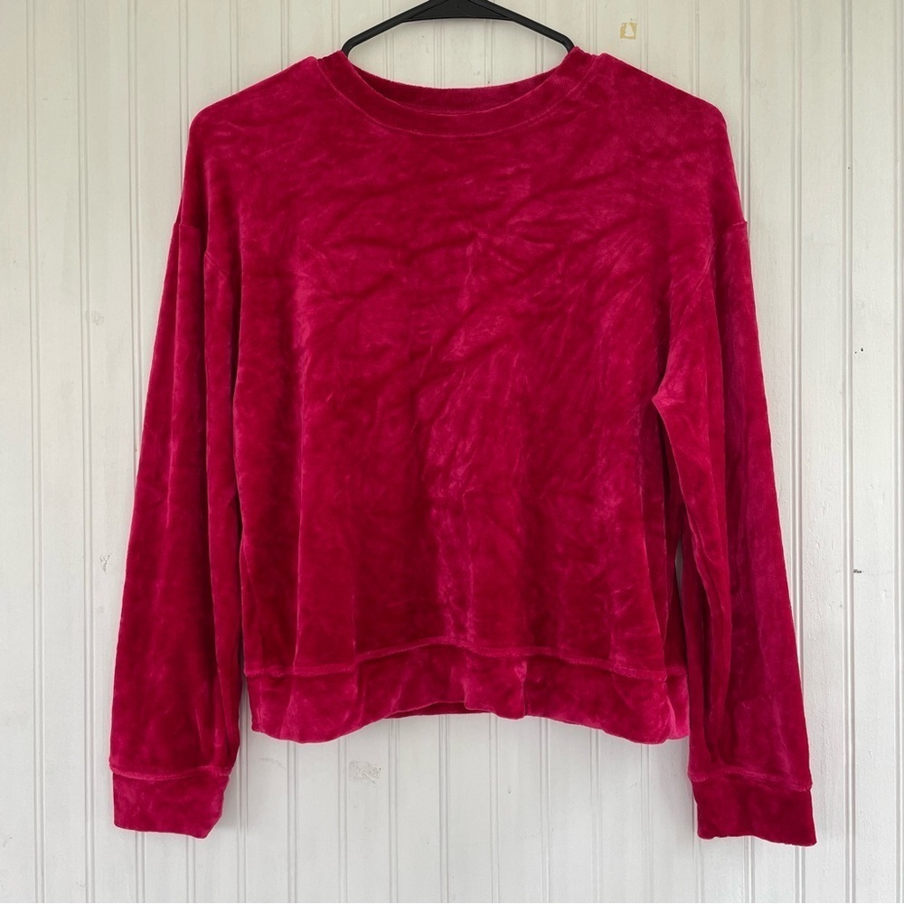 For Days Women's Cranberry Red Fuscia Velvet Velour Crewneck Sweatshirt Size XS